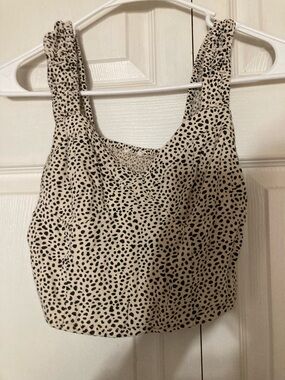 Cream and Black Spotted Cropped Tank Top